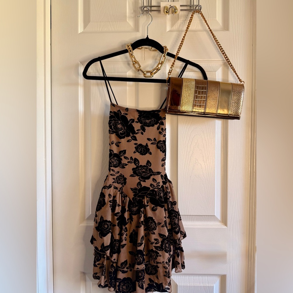 Windsor Black and Tan Floral Mini Dress